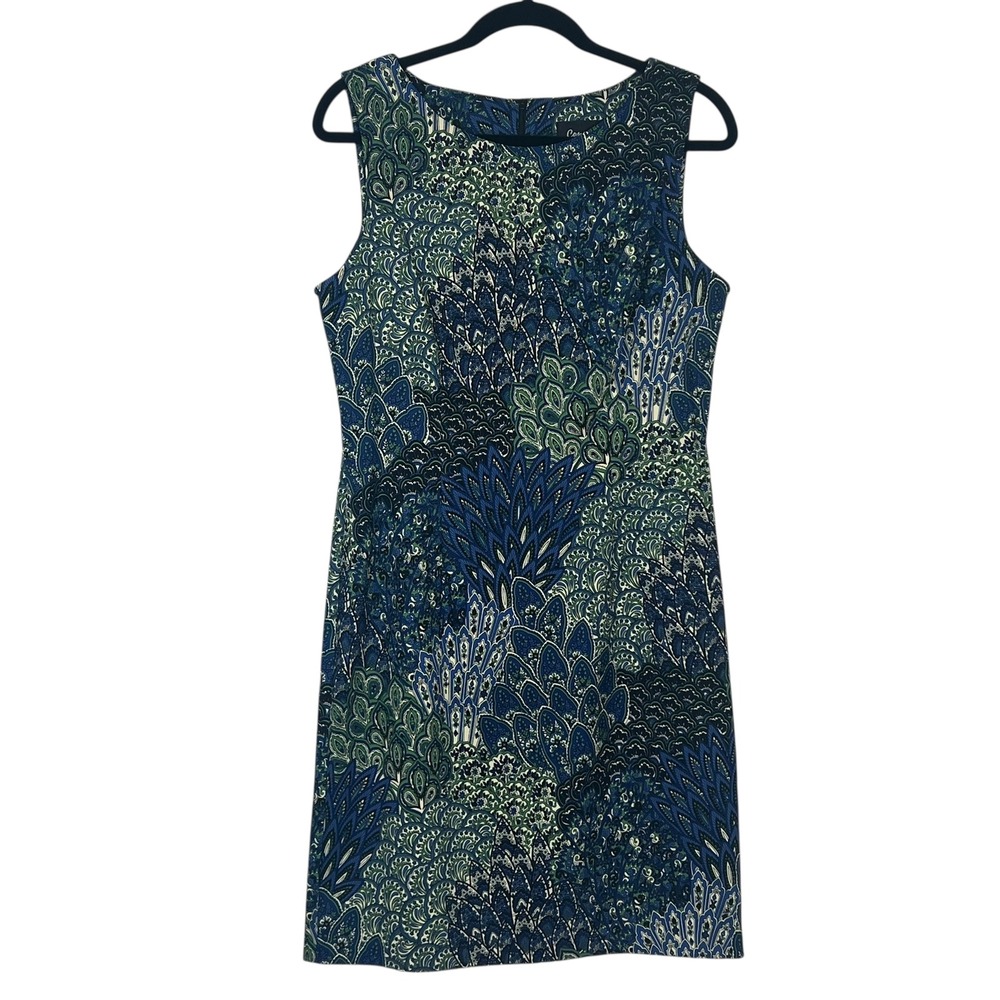 Connected Women's‎ Size 10 Sleeveless Sheath Dress Blue Green Paisley Print